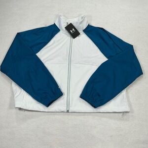Under Armour UA Drive Wind FZ Golf Jacket Womens Large White Teal 6009755 NEW